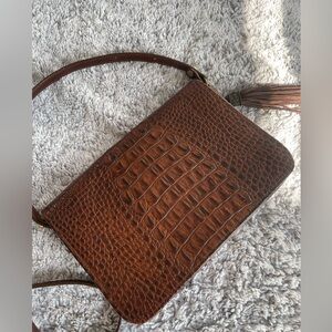 Brahmin crossbody crocodile leather crossbody bag with tassel
